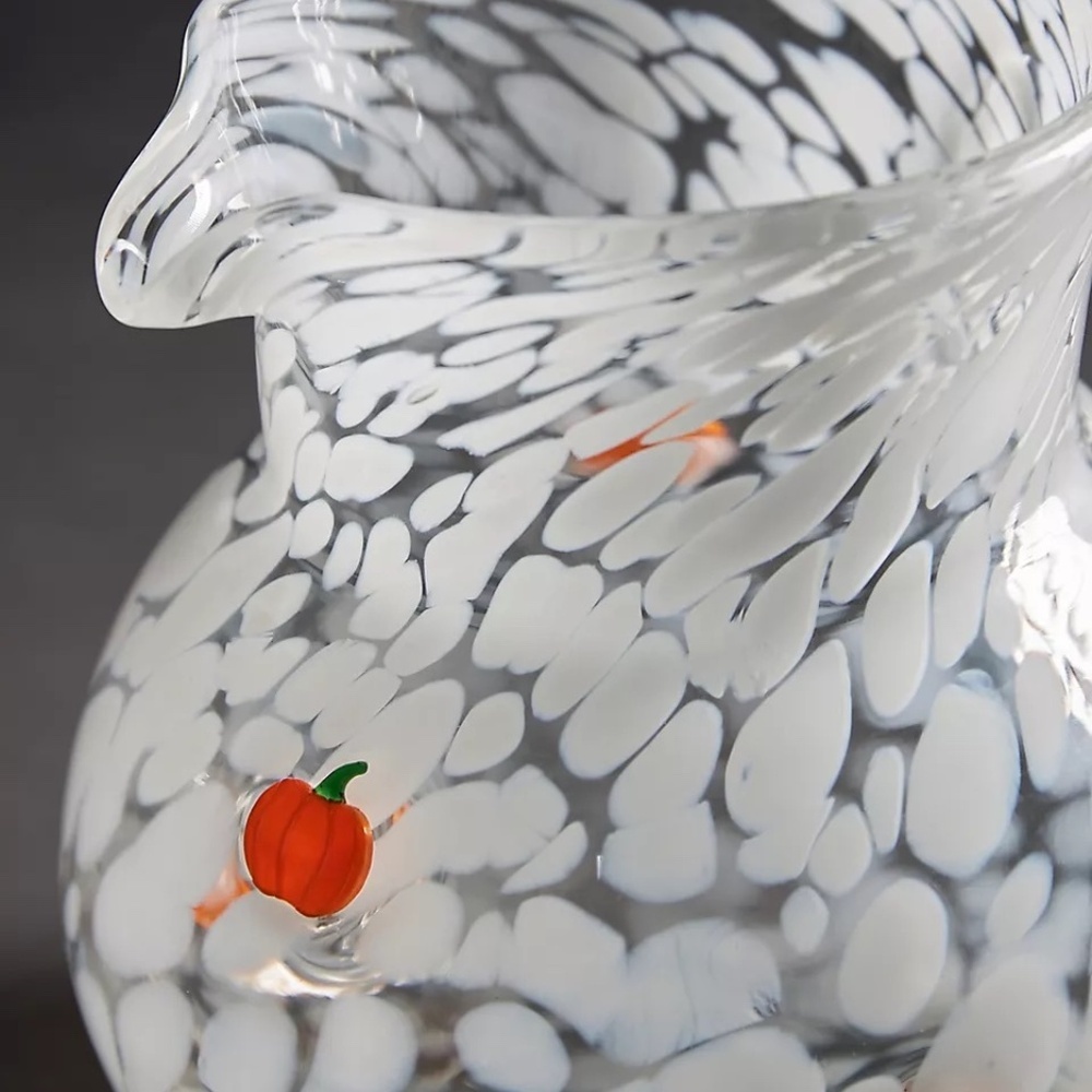 Anthropologie Mystic Pressed Bead Pitcher Icon Glass Halloween Pumpkin  NEW - Picture 2 of 4